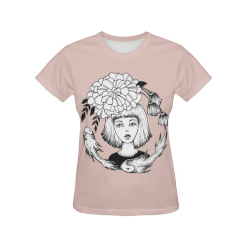 ink girl - fish bowl All Over Print T-Shirt for Women (USA Size) (Model T40)
