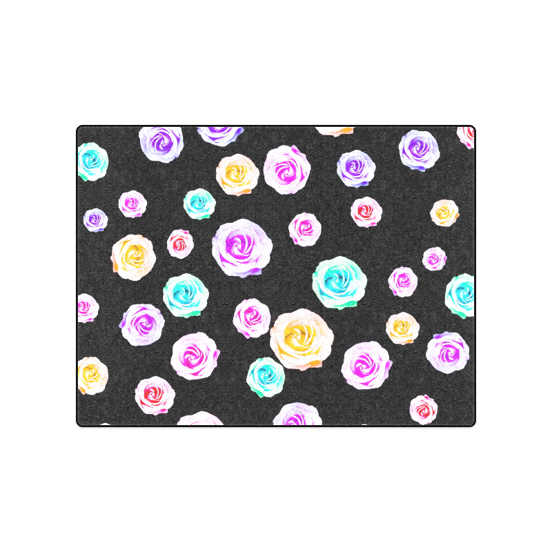 colorful roses in pink purple green yellow with black background Blanket 50"x60"