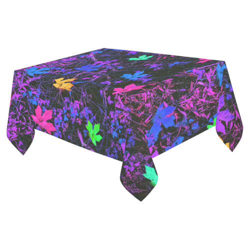 maple leaf in pink blue green yellow purple with pink and purple creepers plants background Cotton Linen Tablecloth 52"x 70"