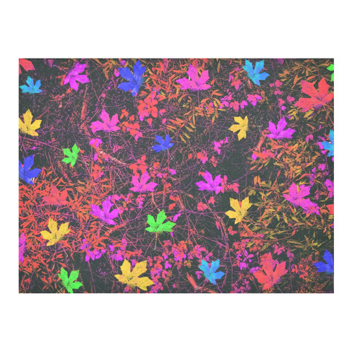 maple leaf in yellow green pink blue red with red and orange creepers plants background Cotton Linen Tablecloth 52"x 70"