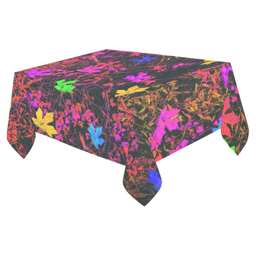 maple leaf in yellow green pink blue red with red and orange creepers plants background Cotton Linen Tablecloth 52"x 70"