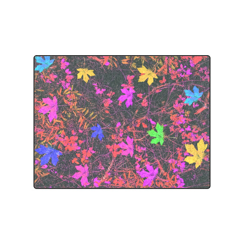 maple leaf in yellow green pink blue red with red and orange creepers plants background Blanket 50"x60"