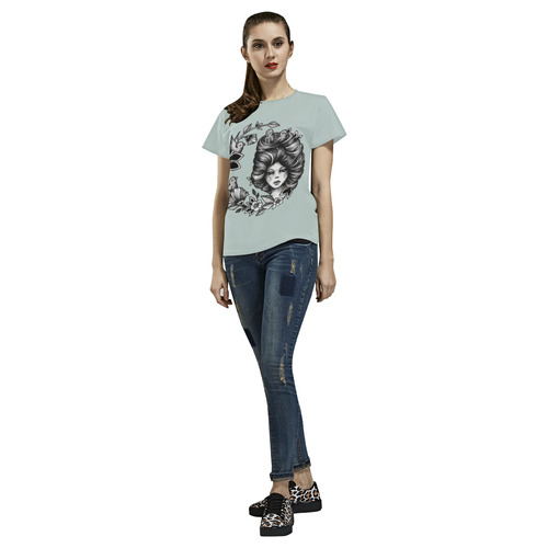 ink girl - girl and birds All Over Print T-Shirt for Women (USA Size) (Model T40)