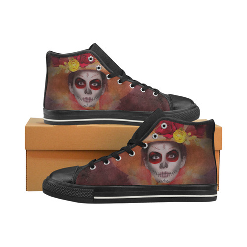 Sugarskull Summer Girl High Top Canvas Women's Shoes/Large Size (Model 017)