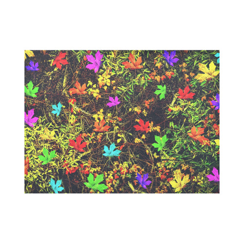 maple leaf in blue red green yellow pink orange with green creepers plants background Placemat 14’’ x 19’’