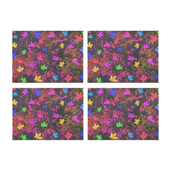 maple leaf in yellow green pink blue red with red and orange creepers plants background Placemat 14’’ x 19’’ (Set of 4)