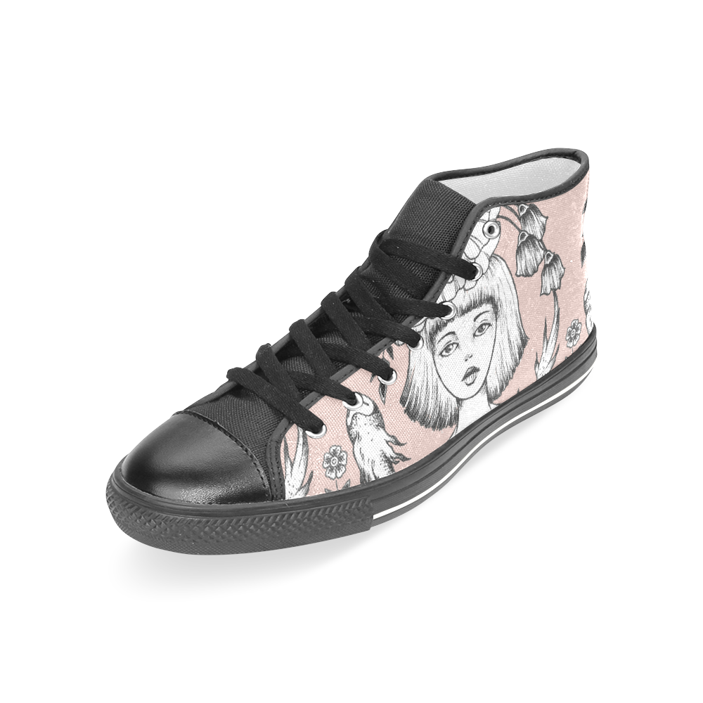 ink girl - fish bowl Women's Classic High Top Canvas Shoes (Model 017)