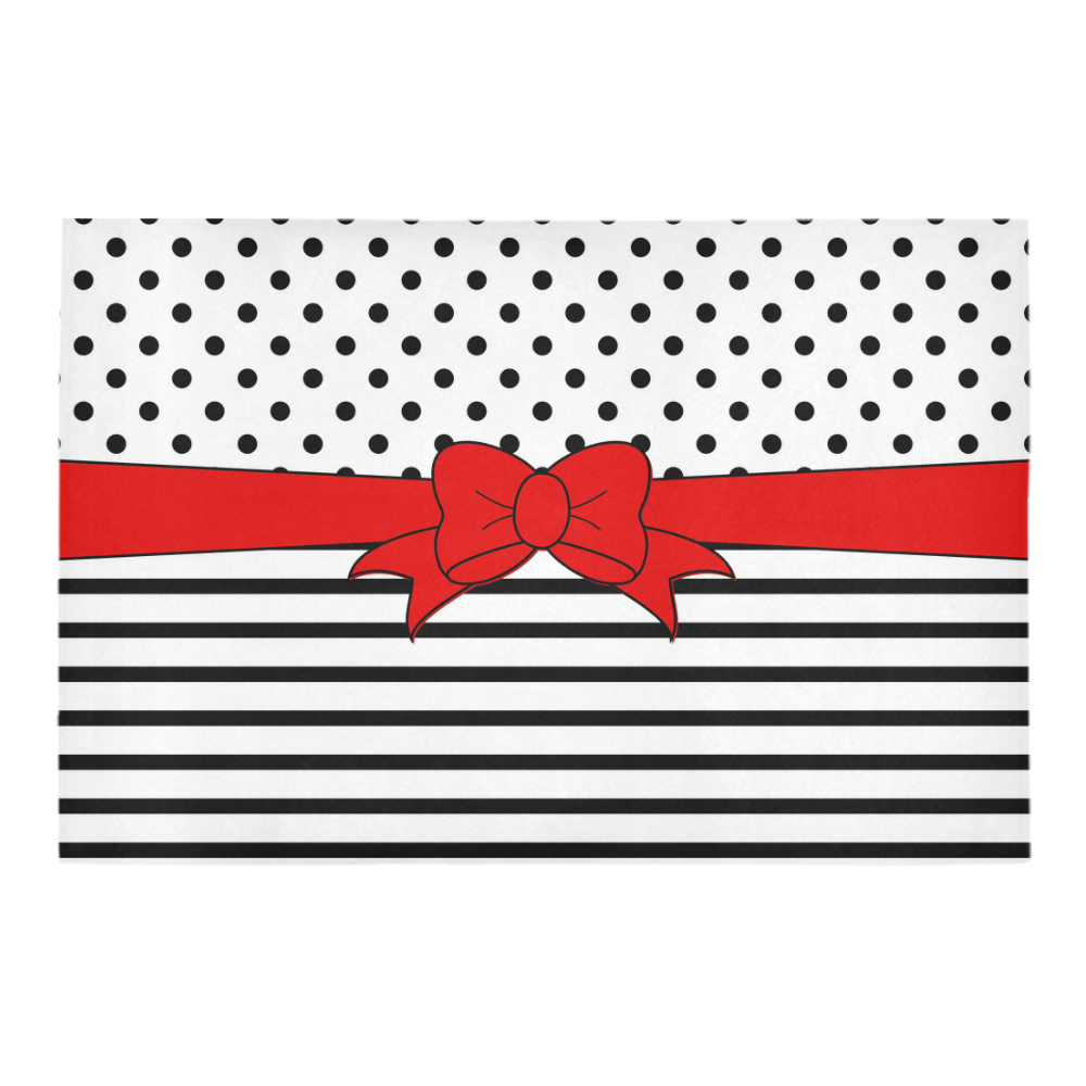 Polka Dots Stripes black white Comic Ribbon red Azalea Doormat 24" x 16" (Sponge Material)