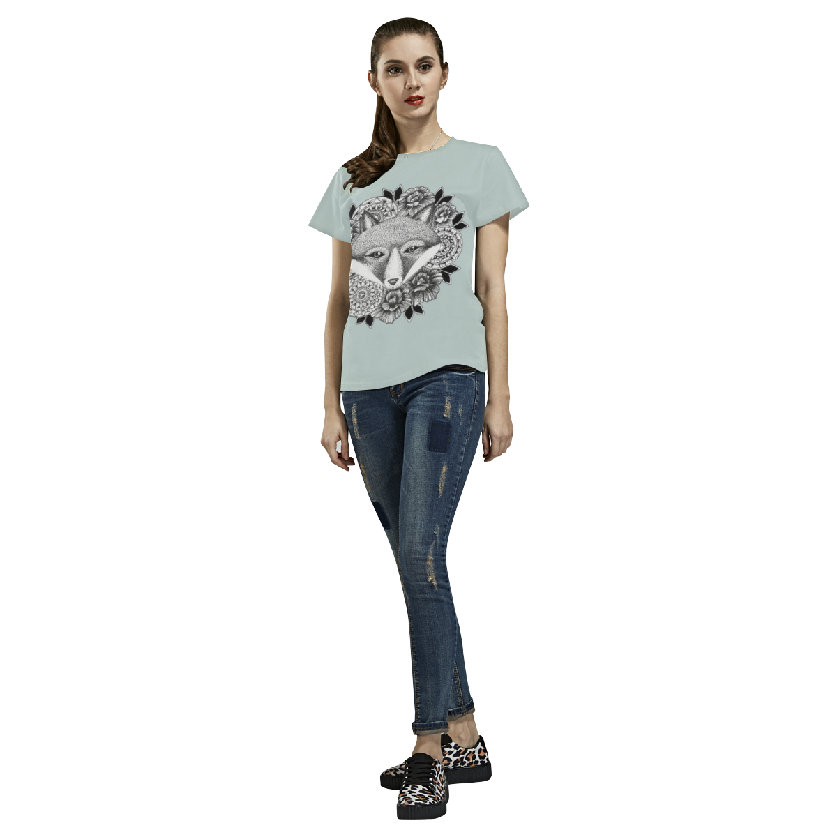 woodlands - fox and flowers All Over Print T-Shirt for Women (USA Size) (Model T40)