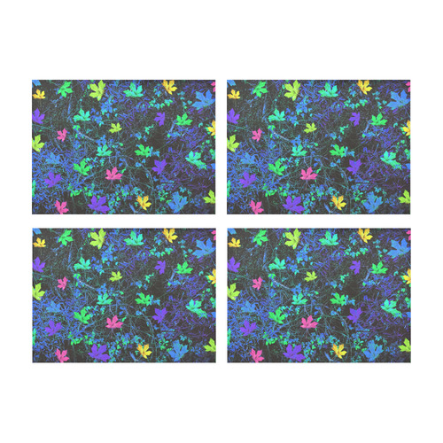 maple leaf in pink green purple blue yellow with blue creepers plants background Placemat 14’’ x 19’’ (Set of 4)