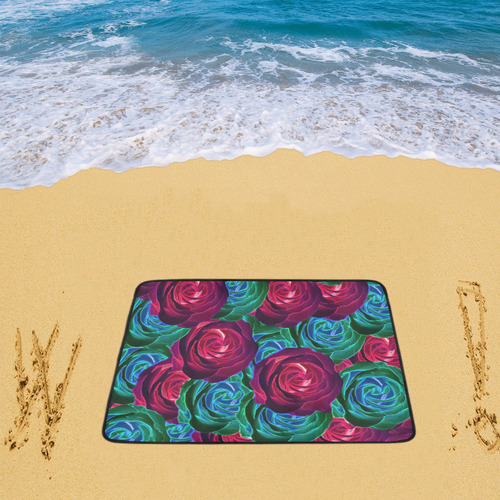 closeup blooming roses in red blue and green Beach Mat 78"x 60"