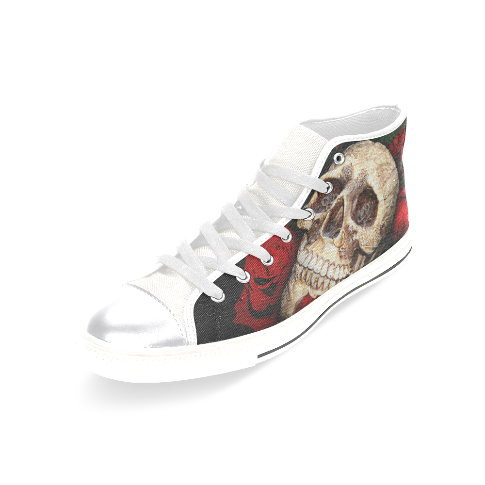 Skull & Roses New Women's Classic High Top Canvas Shoes (Model 017)