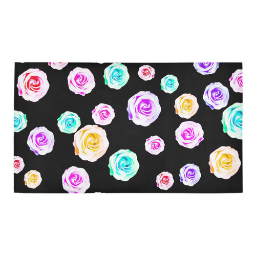 colorful roses in pink purple green yellow with black background Bath Rug 16''x 28''