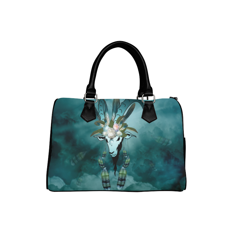 The billy goat with feathers and flowers Boston Handbag (Model 1621)
