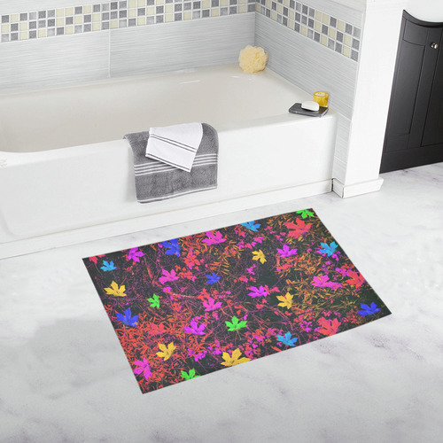 maple leaf in yellow green pink blue red with red and orange creepers plants background Bath Rug 20''x 32''