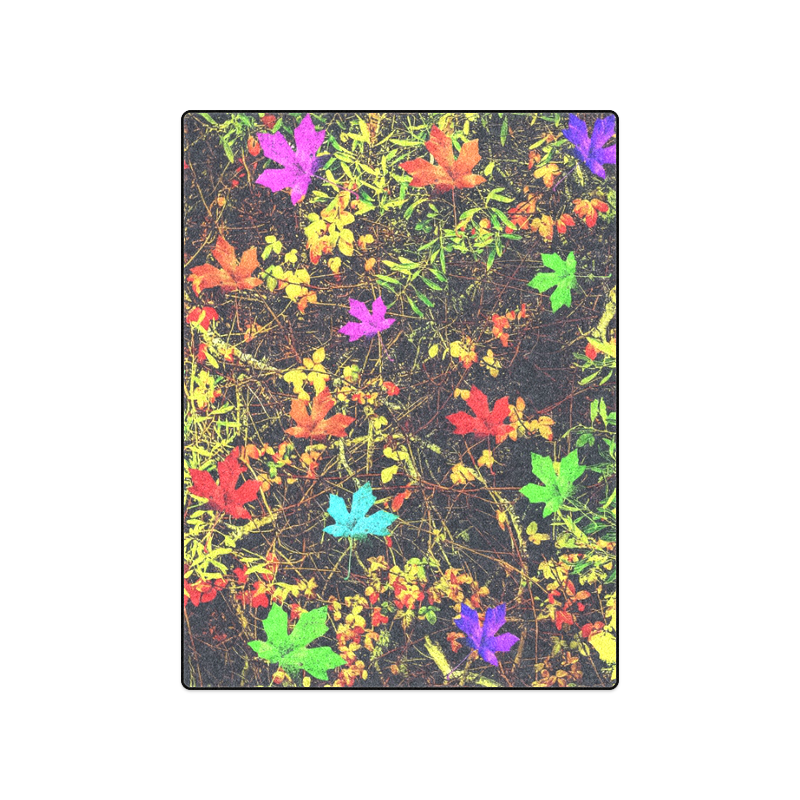 maple leaf in blue red green yellow pink orange with green creepers plants background Blanket 50"x60"