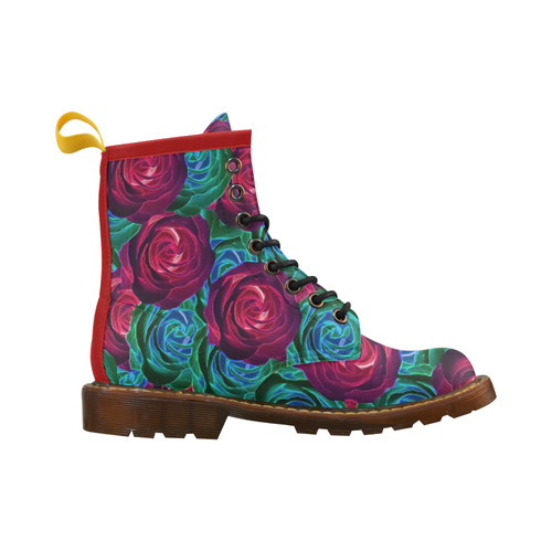 closeup blooming roses in red blue and green High Grade PU Leather Martin Boots For Women Model 402H