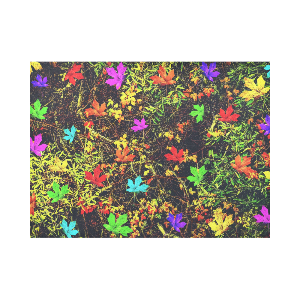 maple leaf in blue red green yellow pink orange with green creepers plants background Placemat 14’’ x 19’’ (Set of 6)