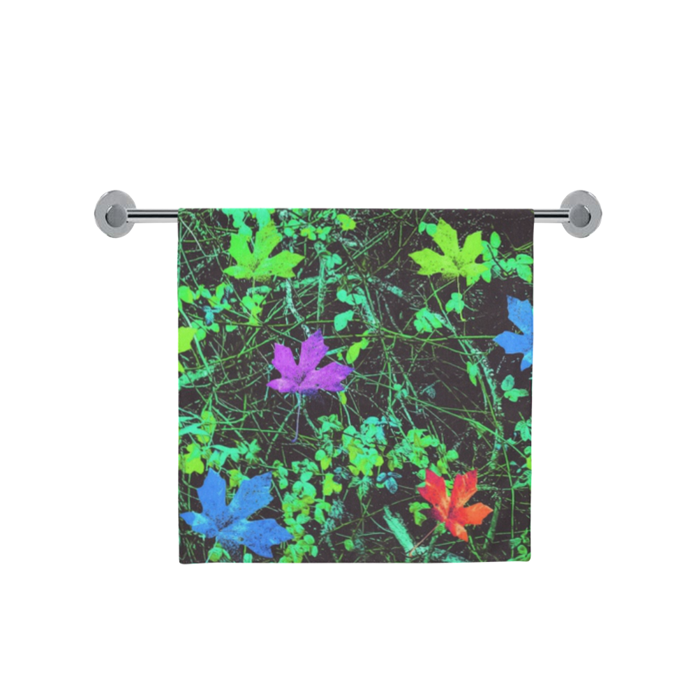 maple leaf in pink blue green yellow orange with green creepers plants background Bath Towel 30"x56"