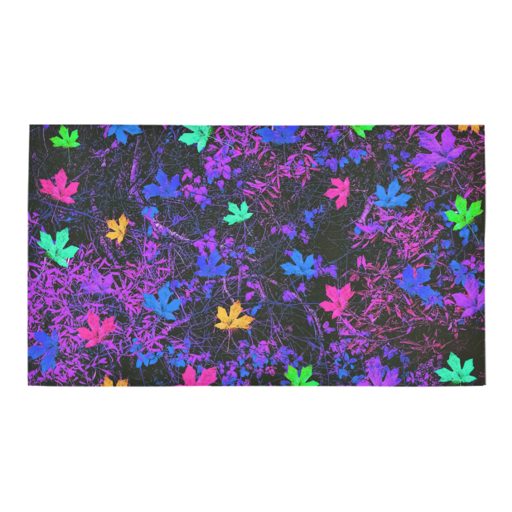 maple leaf in pink blue green yellow purple with pink and purple creepers plants background Bath Rug 16''x 28''