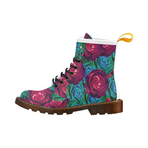 closeup blooming roses in red blue and green High Grade PU Leather Martin Boots For Men Model 402H