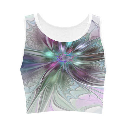 Colorful Fantasy Abstract Modern Fractal Flower Women's Crop Top (Model T42)