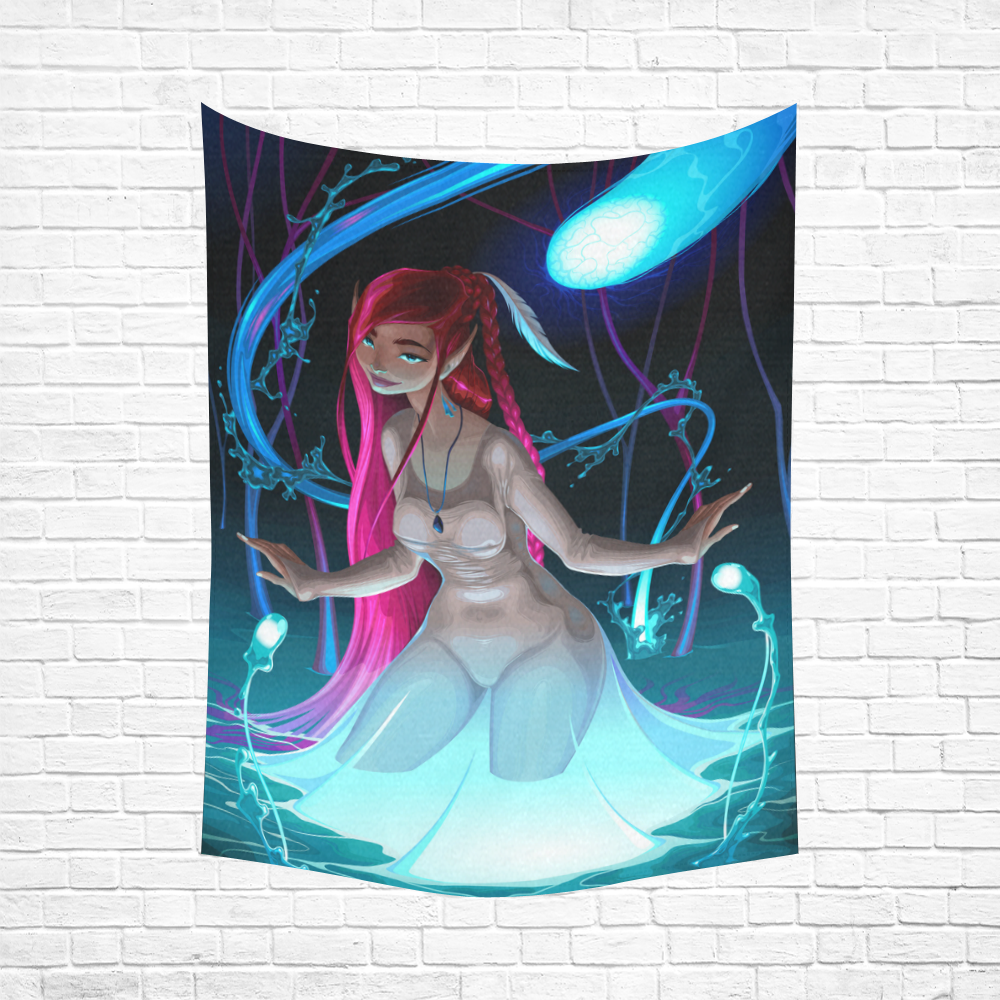 Water Fantasy Fairy Pink Hair Cotton Linen Wall Tapestry 60"x 80"