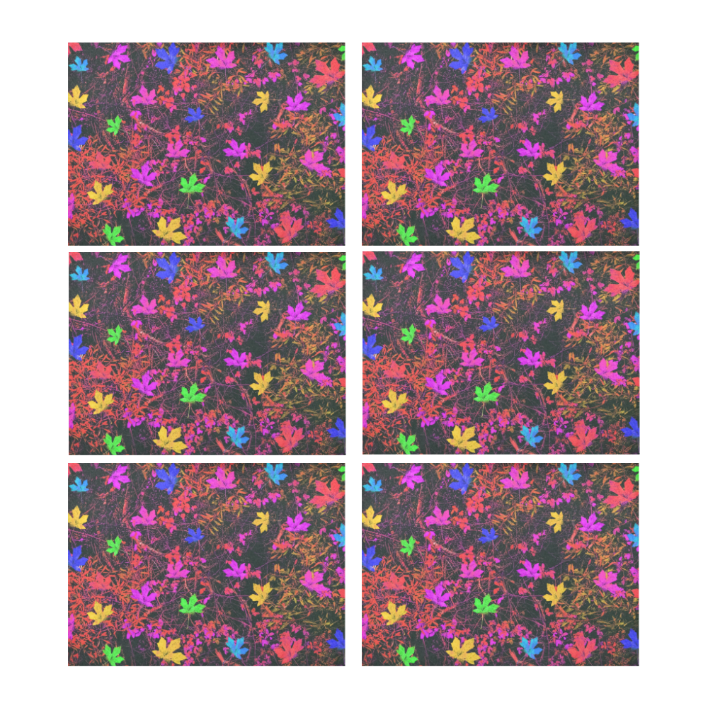 maple leaf in yellow green pink blue red with red and orange creepers plants background Placemat 14’’ x 19’’ (Set of 6)