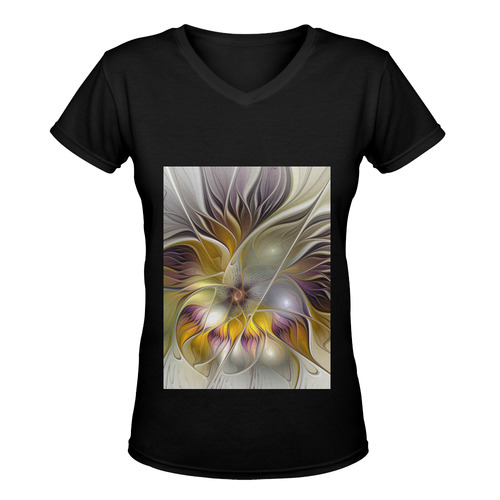 Abstract Colorful Fantasy Flower Modern Fractal Women's Deep V-neck T-shirt (Model T19)