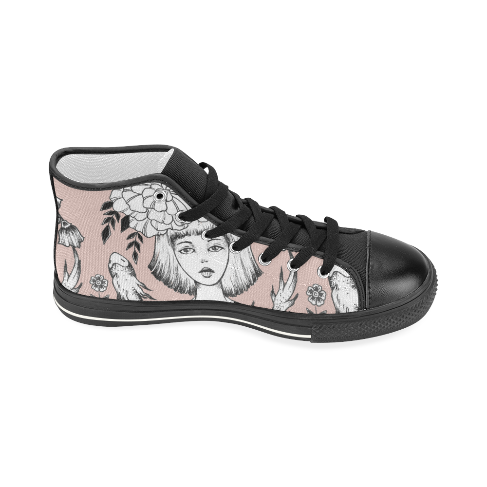 ink girl - fish bowl Women's Classic High Top Canvas Shoes (Model 017)