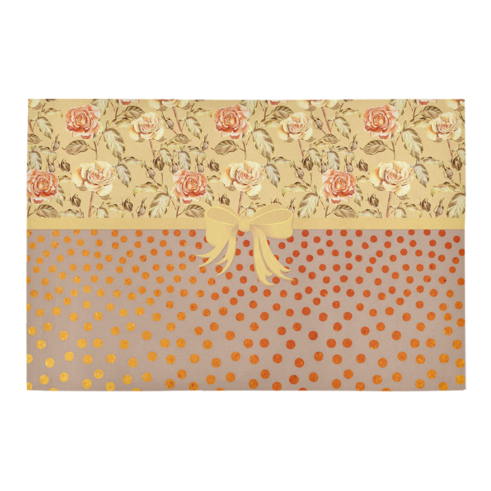 Vintage Roses Polka Dots Ribbon - Red Gold Azalea Doormat 24" x 16" (Sponge Material)