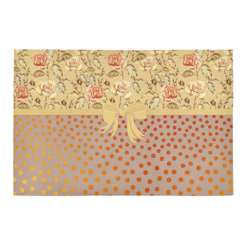 Vintage Roses Polka Dots Ribbon - Red Gold Azalea Doormat 24" x 16" (Sponge Material)