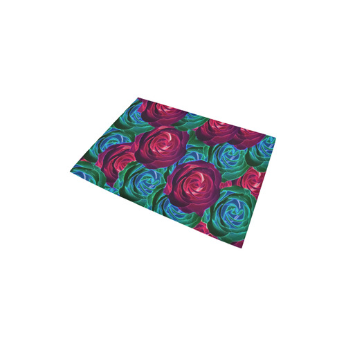 closeup blooming roses in red blue and green Area Rug 2'7"x 1'8‘’