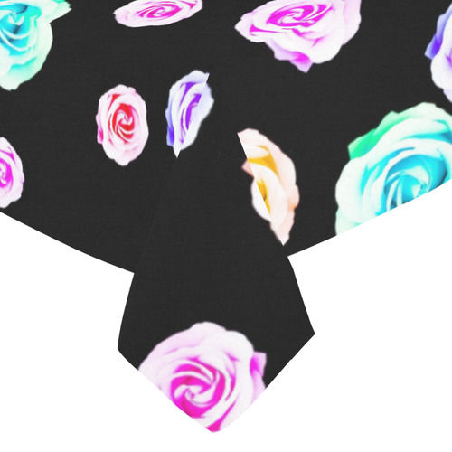 colorful roses in pink purple green yellow with black background Cotton Linen Tablecloth 52"x 70"