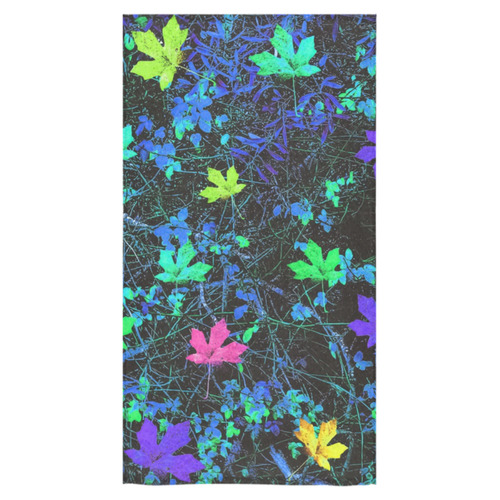 maple leaf in pink green purple blue yellow with blue creepers plants background Bath Towel 30"x56"