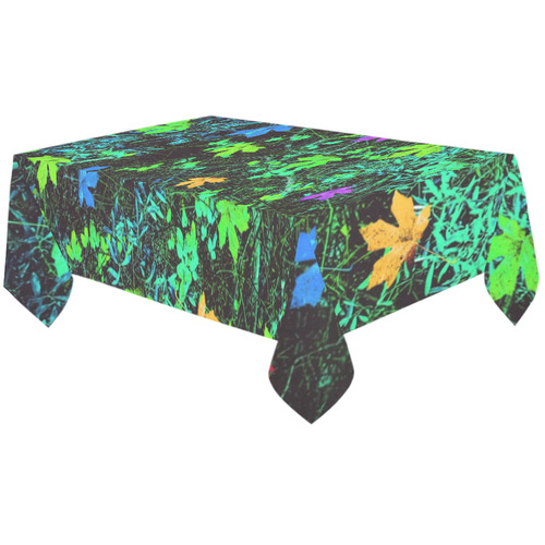maple leaf in pink blue green yellow orange with green creepers plants background Cotton Linen Tablecloth 60"x120"