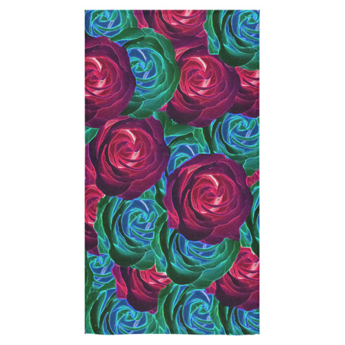 closeup blooming roses in red blue and green Bath Towel 30"x56"