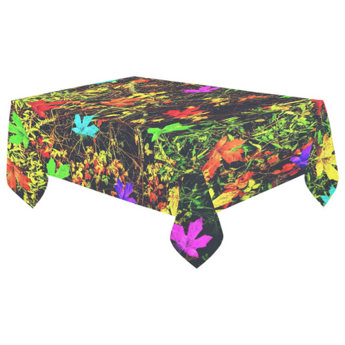 maple leaf in blue red green yellow pink orange with green creepers plants background Cotton Linen Tablecloth 60"x 104"