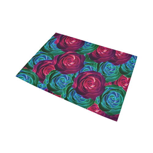 closeup blooming roses in red blue and green Area Rug7'x5'