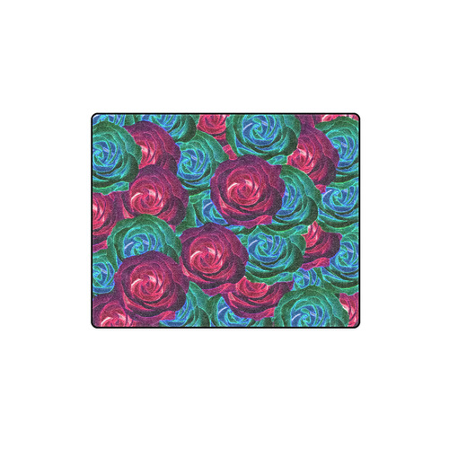 closeup blooming roses in red blue and green Blanket 40"x50"