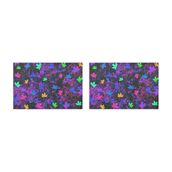maple leaf in pink blue green yellow purple with pink and purple creepers plants background Placemat 12’’ x 18’’ (Set of 2)