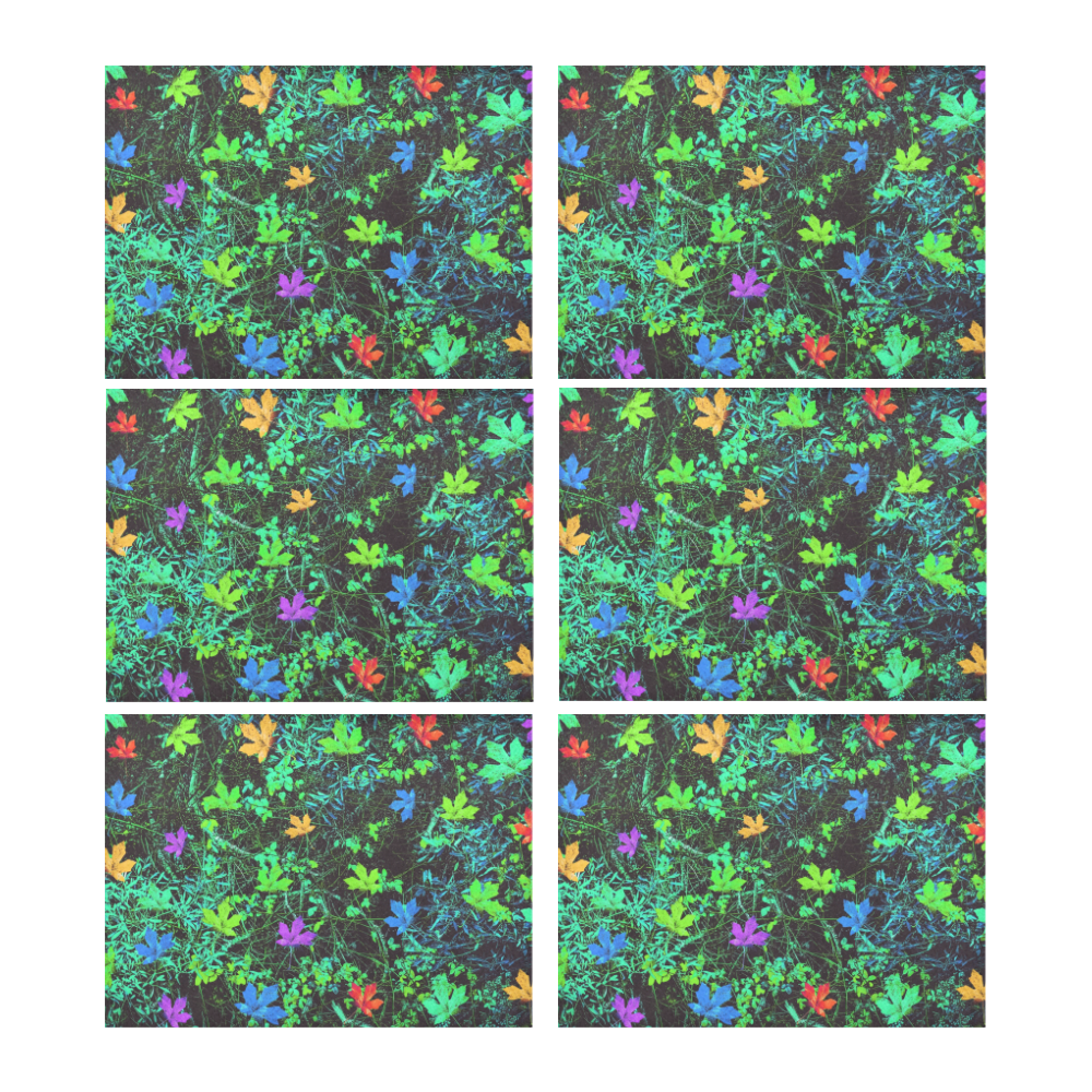 maple leaf in pink blue green yellow orange with green creepers plants background Placemat 14’’ x 19’’ (Set of 6)