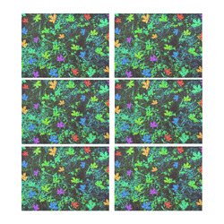 maple leaf in pink blue green yellow orange with green creepers plants background Placemat 14’’ x 19’’ (Set of 6)