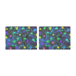maple leaf in pink green purple blue yellow with blue creepers plants background Placemat 14’’ x 19’’ (Set of 2)