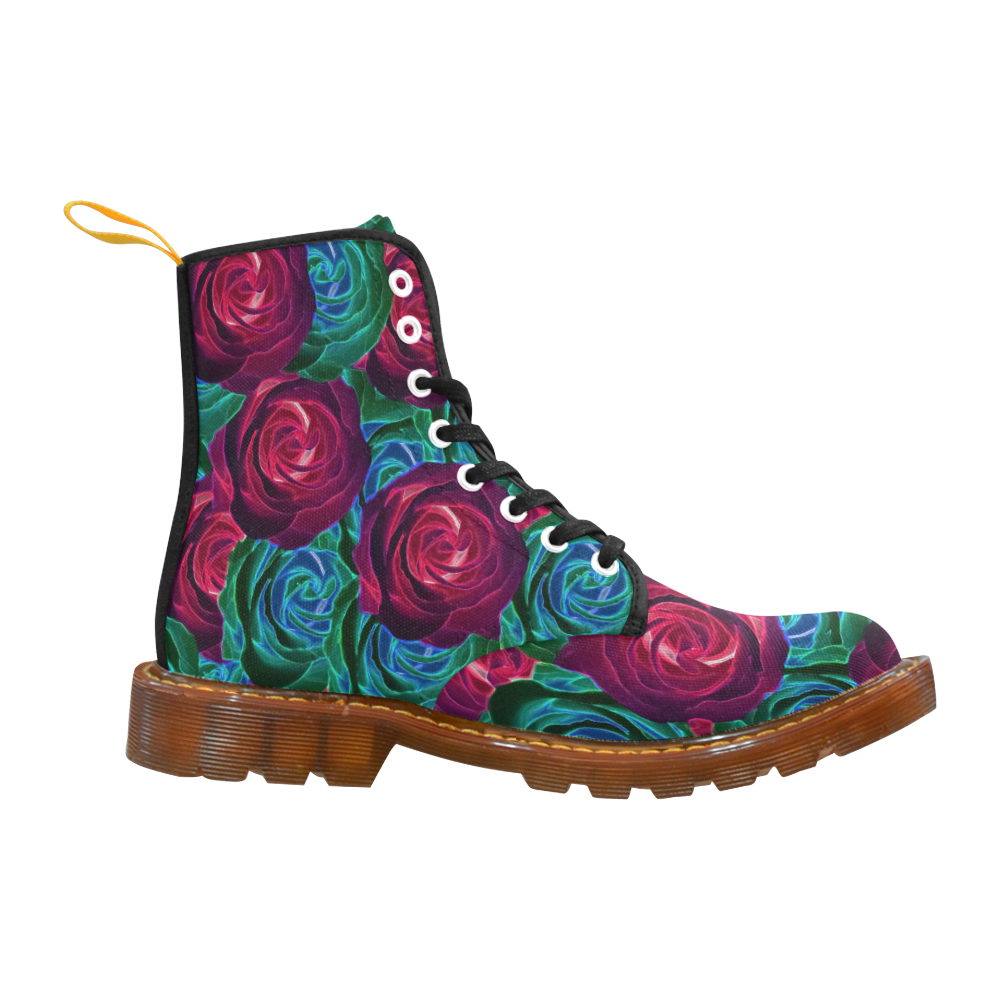 closeup blooming roses in red blue and green Martin Boots For Women Model 1203H