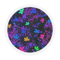 maple leaf in pink blue green yellow purple with pink and purple creepers plants background Circular Beach Shawl 59"x 59"