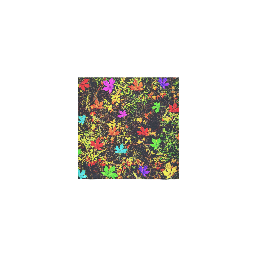 maple leaf in blue red green yellow pink orange with green creepers plants background Square Towel 13“x13”
