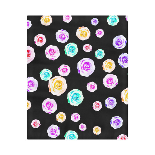 colorful roses in pink purple green yellow with black background Duvet Cover 86"x70" ( All-over-print)