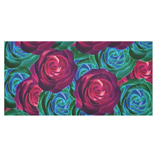 closeup blooming roses in red blue and green Cotton Linen Tablecloth 60"x120"