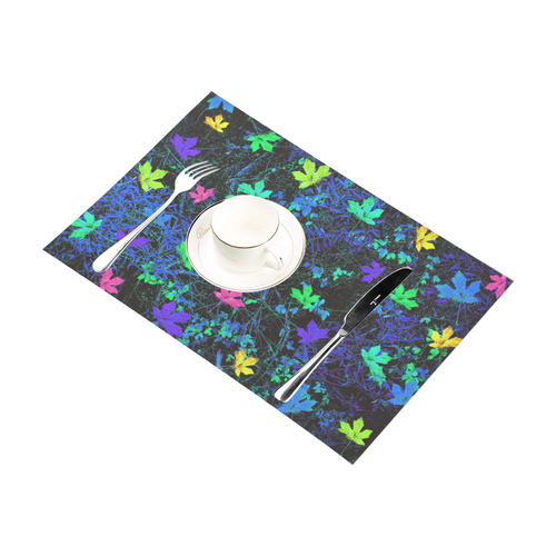maple leaf in pink green purple blue yellow with blue creepers plants background Placemat 12’’ x 18’’ (Set of 4)